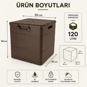 Rika Garden Kahverengi Ahşap Desenli Plastik Bahçe Depolama Sandığı alternatif görsel