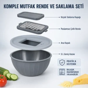 5 Lt hazneli paslanmaz çelik rende, peynir rendesi ve çok amaçlı mutfak rendesi