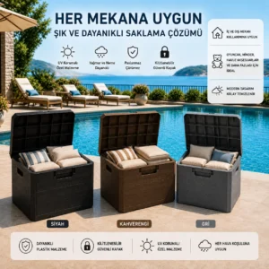 Çok Amaçlı Ahşap Desenli Plastik Depolama Sandığı alternatif görsel