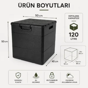 Siyah Ahşap Desenli Plastik Bahçe Depolama Sandığı alternatif görsel